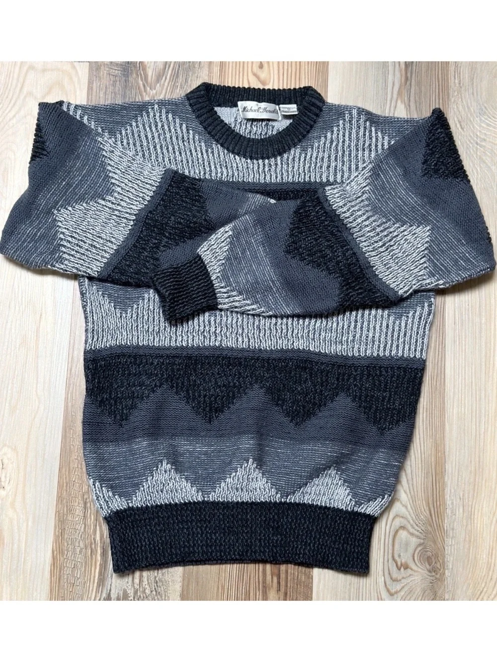 Vintage Michael Gerald Gray and White Geometric Pattern Sweater Mens Size M